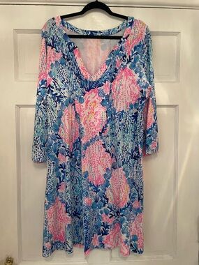 Lilly Pulitzer Pink & Blue Floral V-Neck Tunic Dress